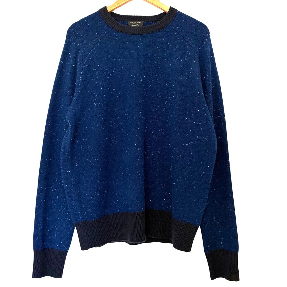 *NWT Rag & Bone Harlow Donegal Cashmere Crewneck Sweater Mens Size L Navy